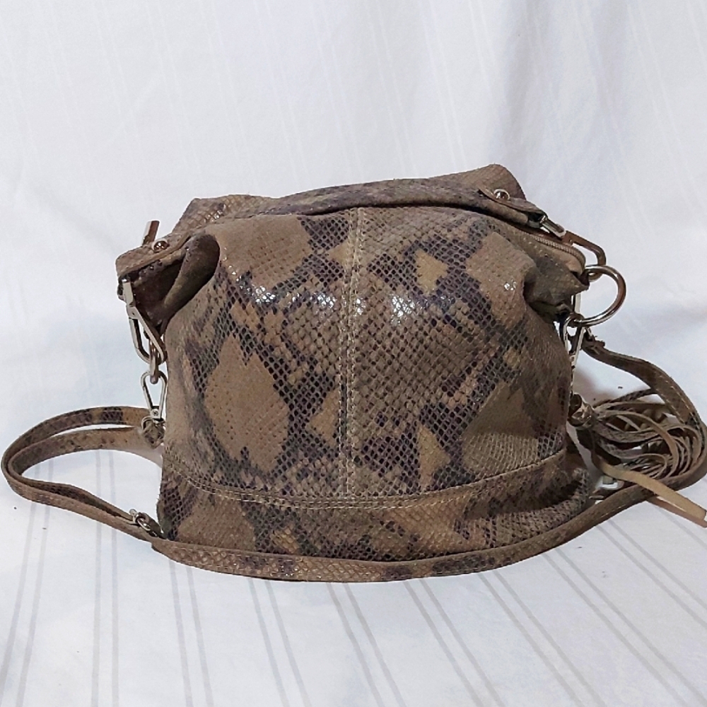 ITALIAN LEATHER SNAKE PRINT CROSSBODY BAG